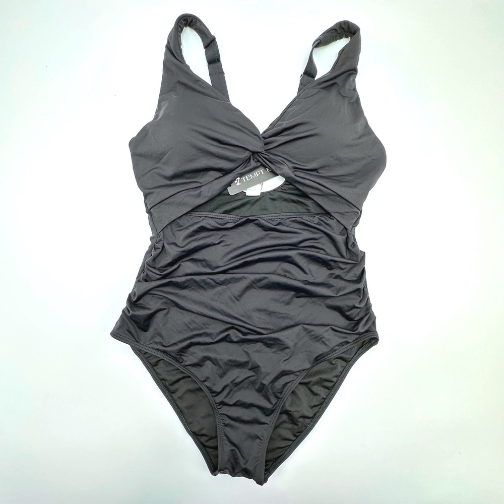 Tempt Me Womens Black Ruched Cutout Twist Front One Piece Swimsuit Large NEW